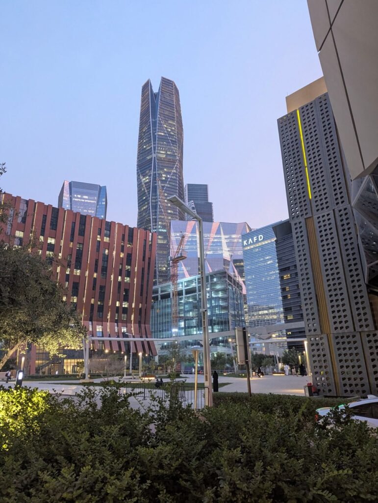 Contemporary skyscrapers in Riyadh at dusk